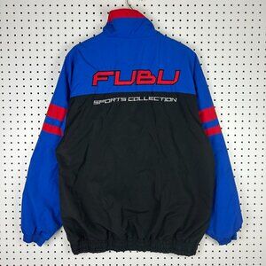 FUBU 90s Windbreaker Medium Jacket Blue Red Black Hip Hop Baggy Full Zip Track